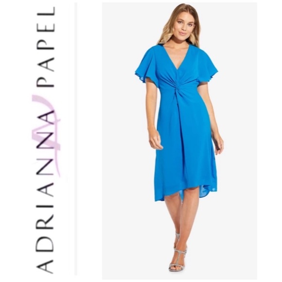 Adrianna Papell Twist Front Crepe Dress Electric Blue Size 14 NWT - Picture 3 of 13